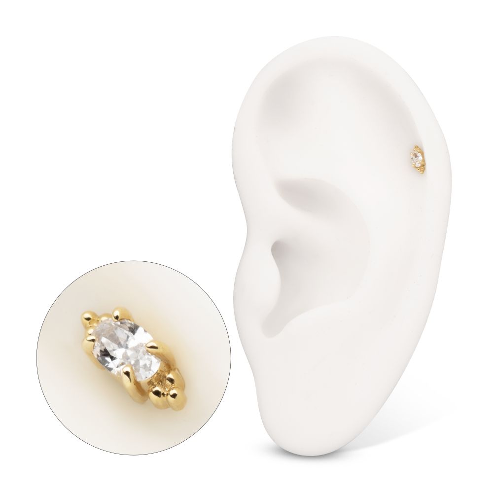 14Kt Yellow Gold Threadless Low Profile Beaded Edge Prong Set Oval Gem Top