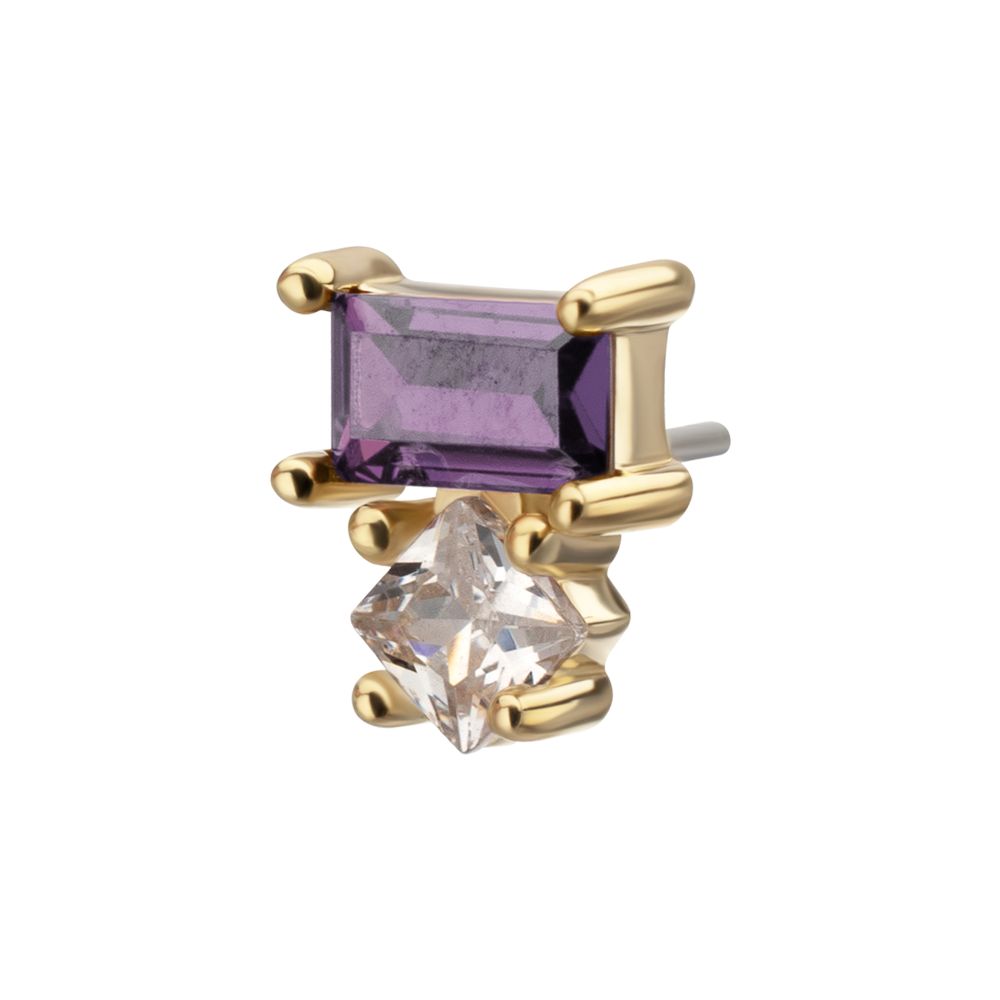 14Kt Yellow Gold Threadless Baguette & Square Prong Set Multi-Gem Top
