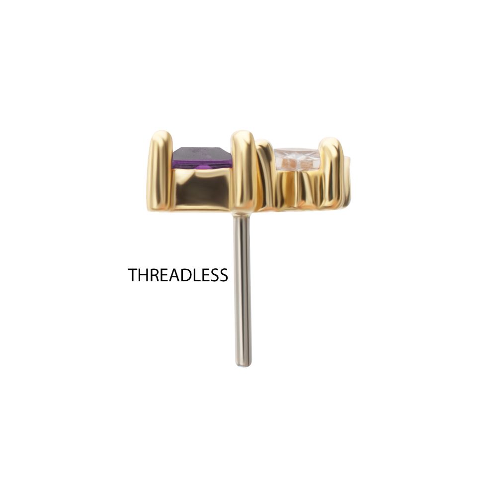 14Kt Yellow Gold Threadless Baguette & Square Prong Set Multi-Gem Top