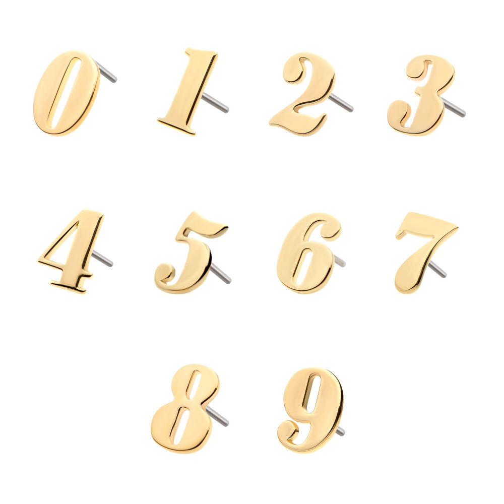 14Kt Yellow Gold Threadless Number Tops