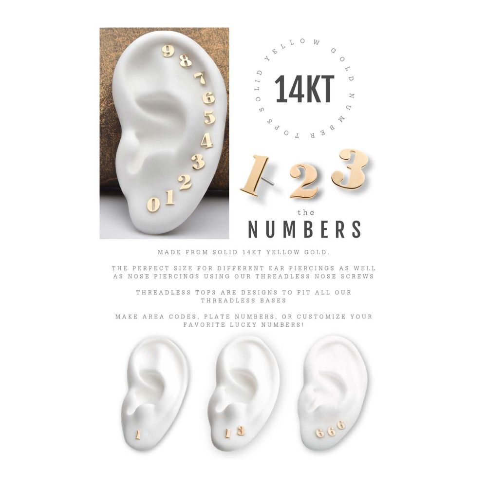 14Kt Yellow Gold Threadless Number Tops