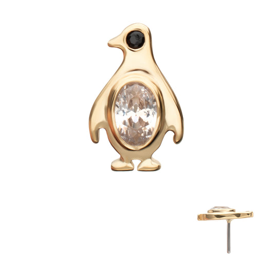 14Kt Yellow Gold Threadless Bezel Gem Penguin Top