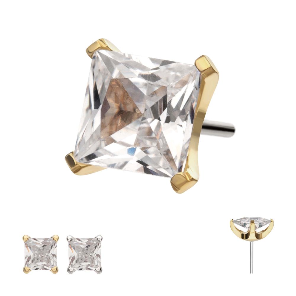14Kt Gold Threadless 4 Prong Set Princess Cut Gem Top