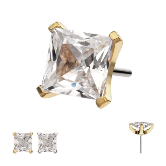 14Kt Gold Threadless 4 Prong Set Princess Cut Gem Top