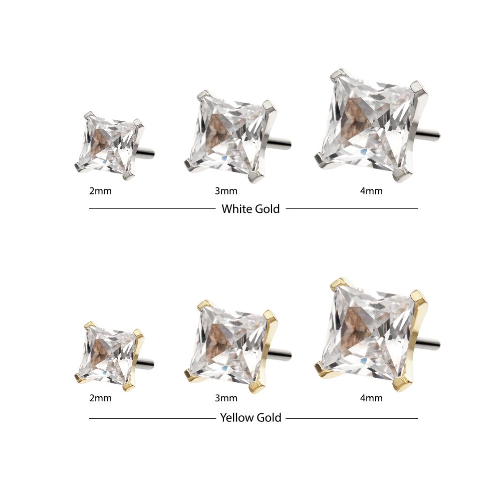 14Kt Gold Threadless 4 Prong Set Princess Cut Gem Top