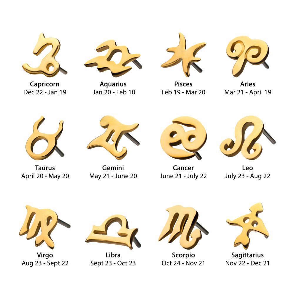 14Kt Yellow Gold Threadless Zodiac Sign Tops