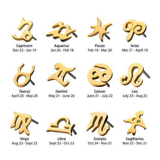 14Kt Yellow Gold Threadless Zodiac Sign Tops