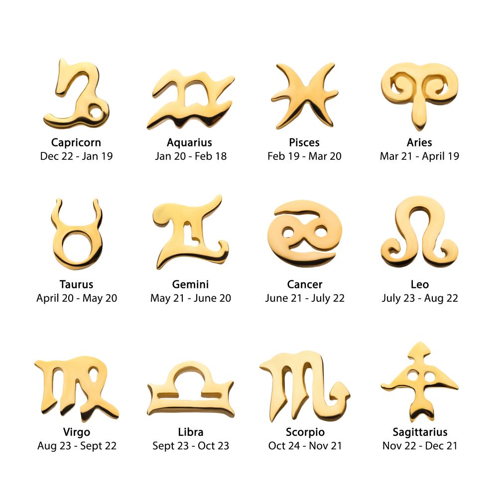 14Kt Yellow Gold Threadless Zodiac Sign Tops