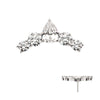 14Kt White Gold Threadless Curved Bar Top with Round & Teadrop Gem Cluster