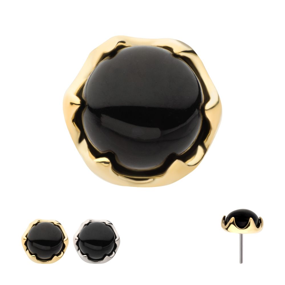 14Kt Gold Threadless 6 Prong Black Onyx Top