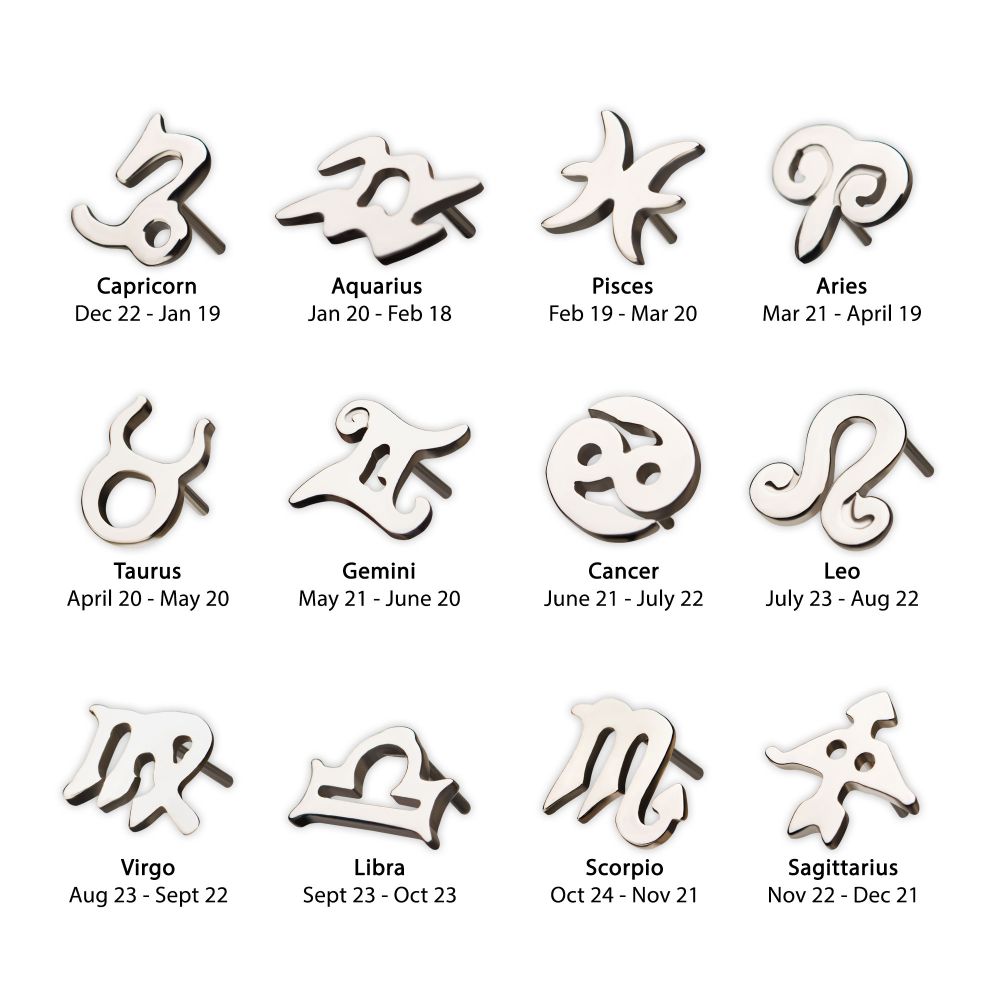 14Kt White Gold Threadless Zodiac Sign Tops