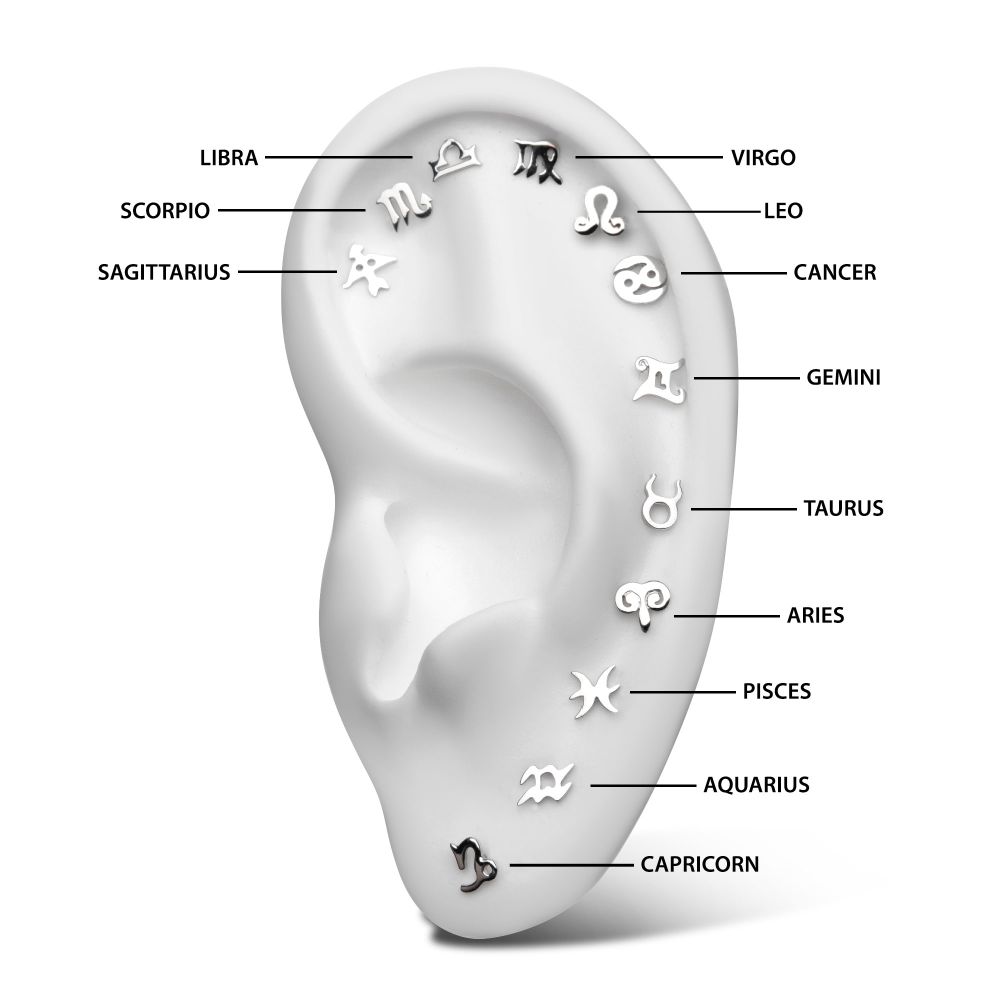 14Kt White Gold Threadless Zodiac Sign Tops