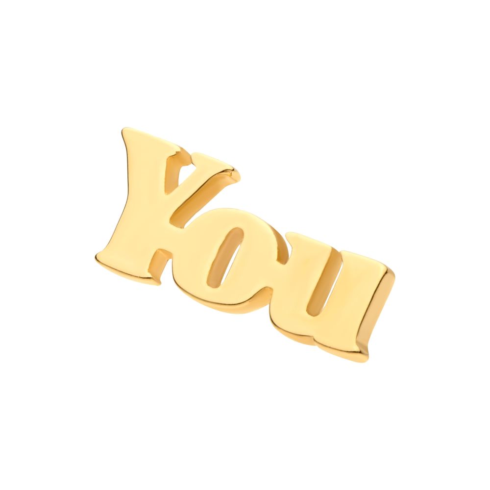 14Kt Yellow Gold Threadless "YOU" Word Top