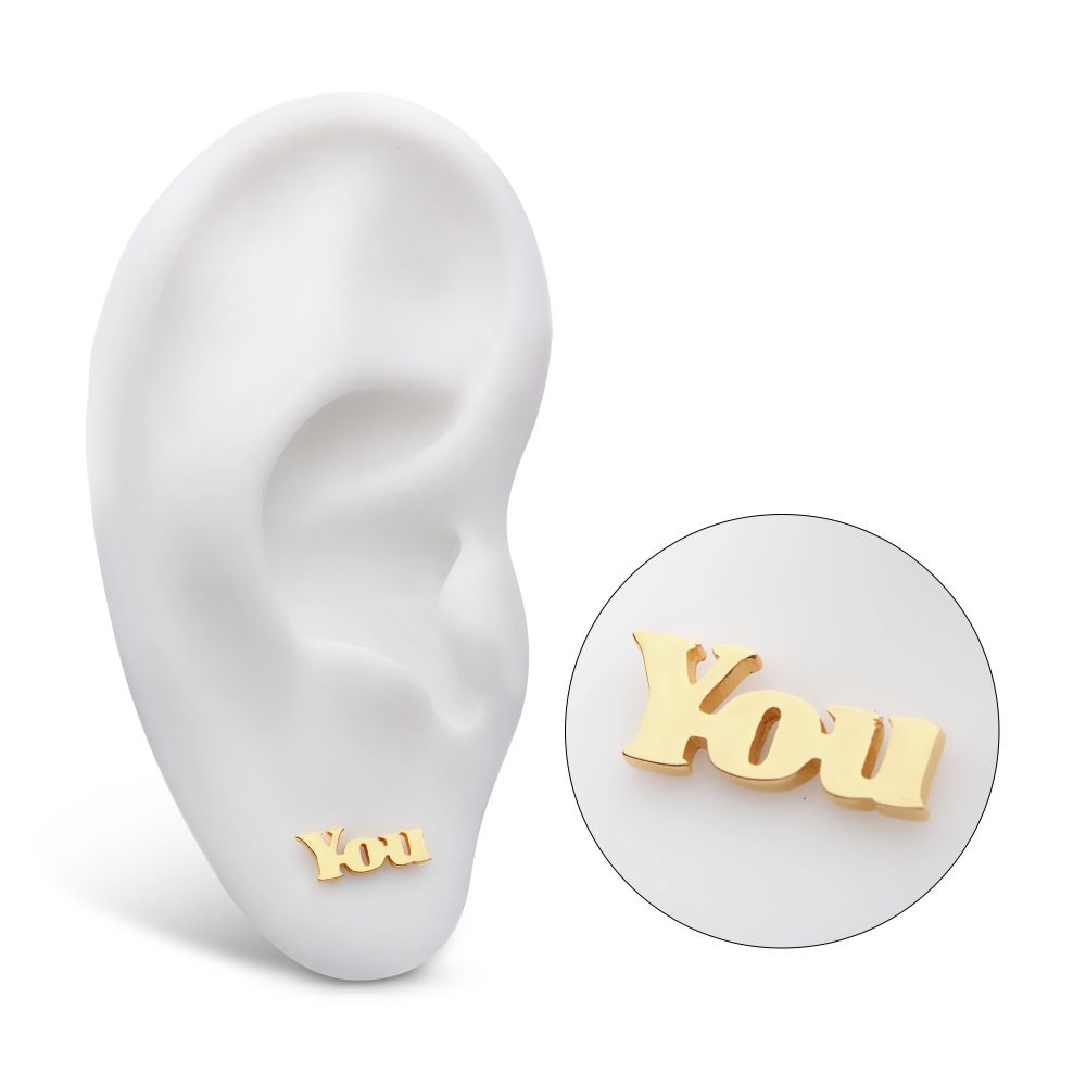 14Kt Yellow Gold Threadless "YOU" Word Top
