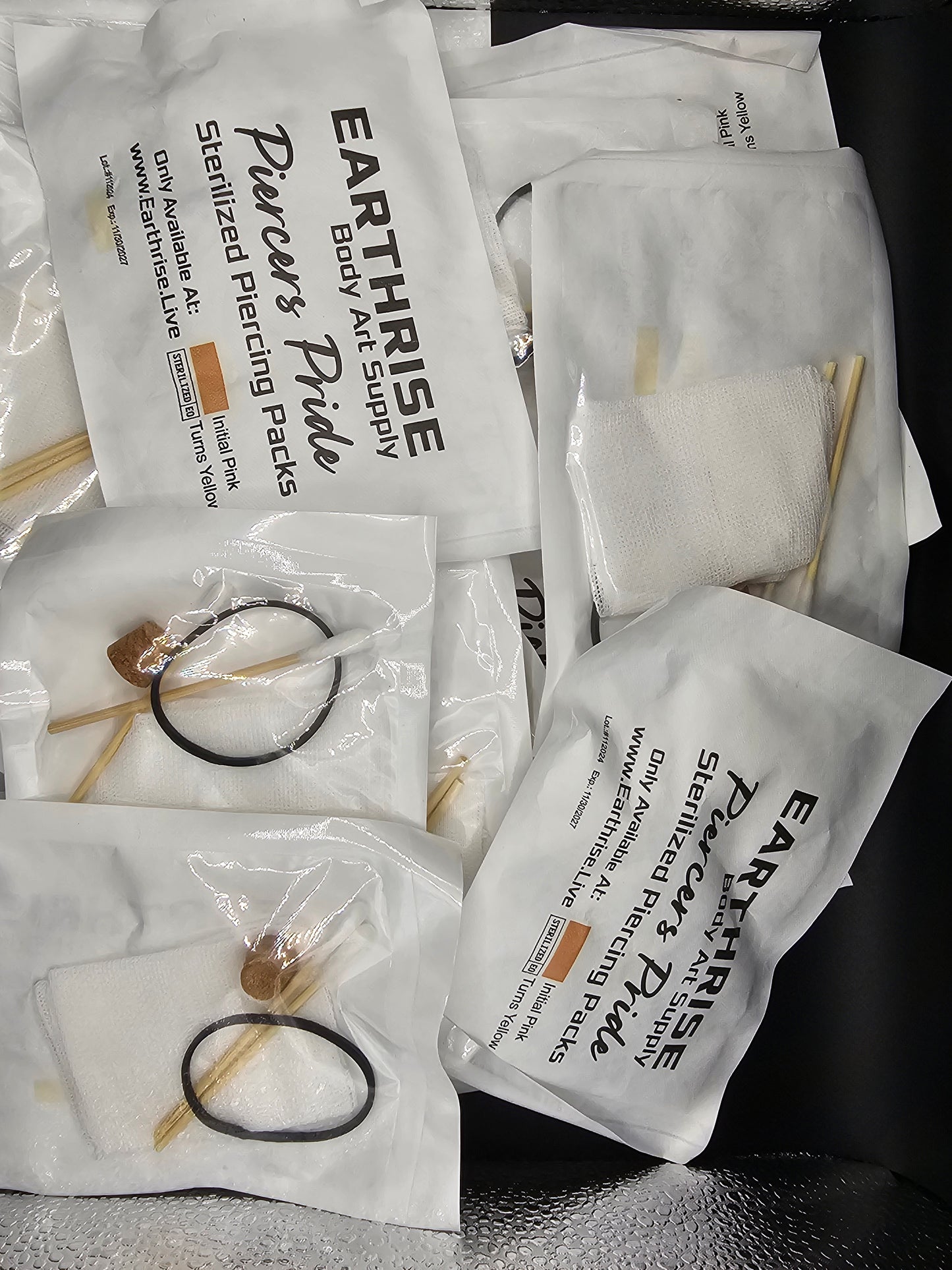 50 CT STERILIZED PIERCING PACK Ver. 2.0 - Cork, Q-Tip, Gauze & Rubber Band
