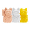 Maneki-neko (lucky cat) tattoo practice models in multiple colors.