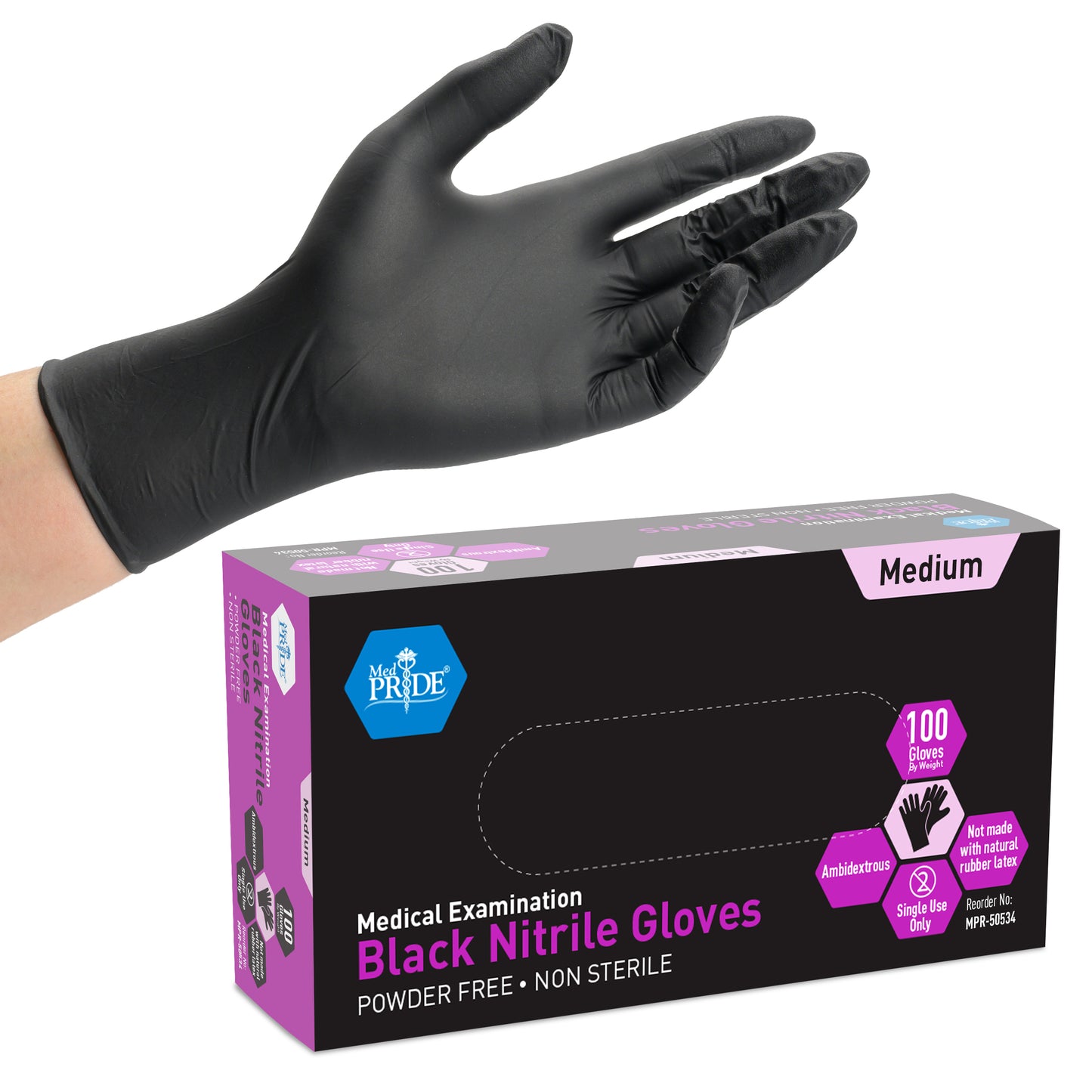 MedPride Nitrile Exam Powder Free Black Gloves