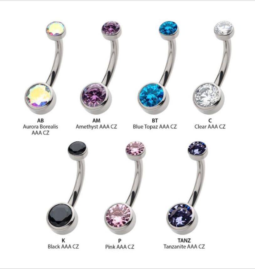 CZ Smooth Rounded Back Fixed Bottom Navel Barbell