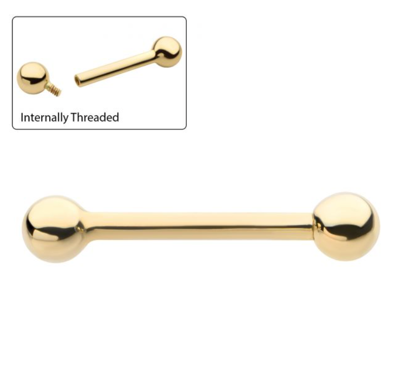 14Kt Yellow Gold Straight Barbell