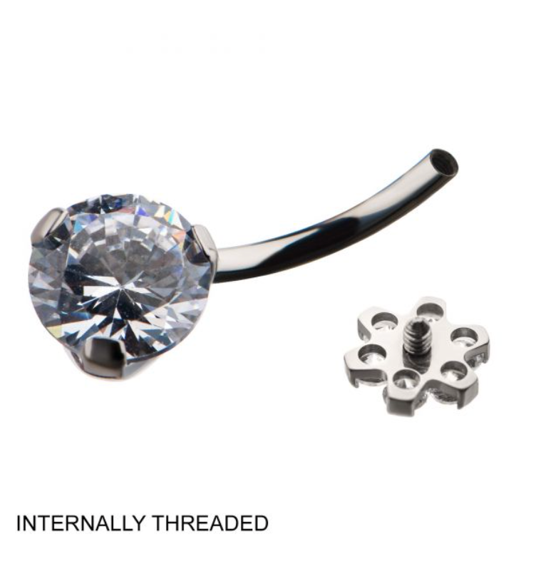 Titanium Internally Threaded AAA CZ & Opal Flower Top Pear Fixed Navel