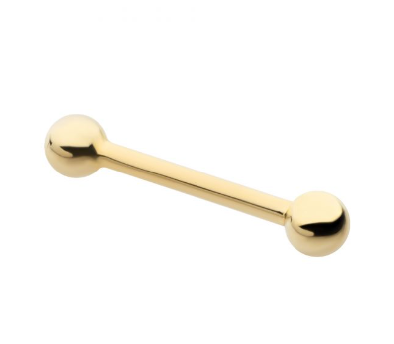 14Kt Yellow Gold Straight Barbell with One Side Internally Threaded and One Side Fixed Ball End