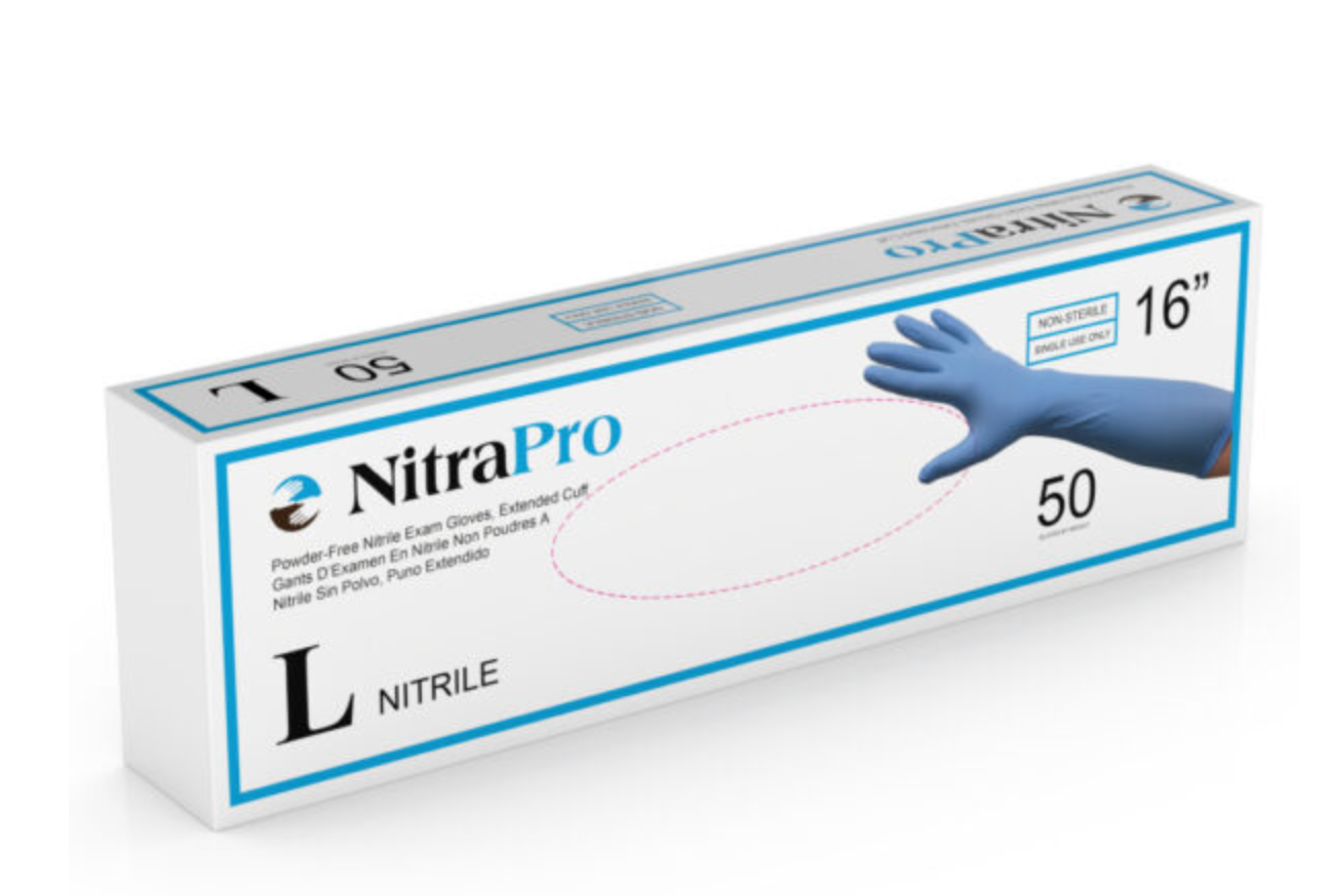 NitraPro 16'' Nitrile Polymer Latex Free Long Sleeved Gloves SOLD BY CASE