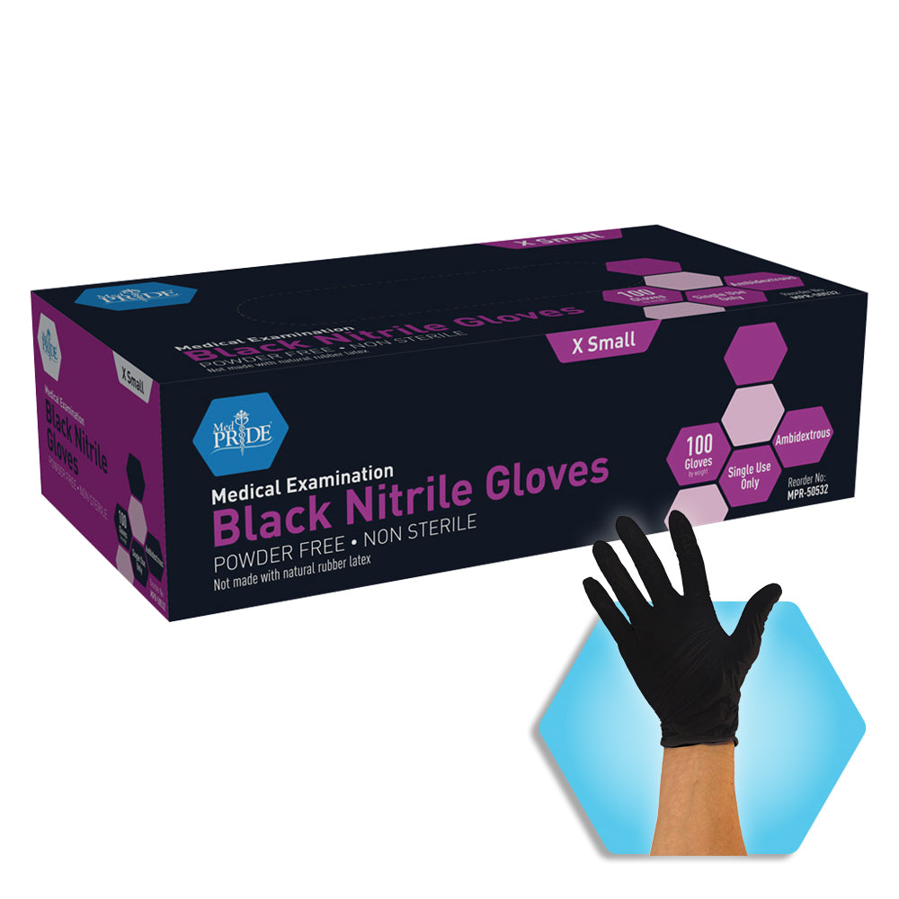 MedPride Nitrile Exam Powder Free Black Gloves