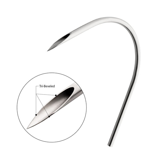 Tri-Beveled Ultra-Sharp Tips Uncoated Piercing Curved Needles (50 needles per box)