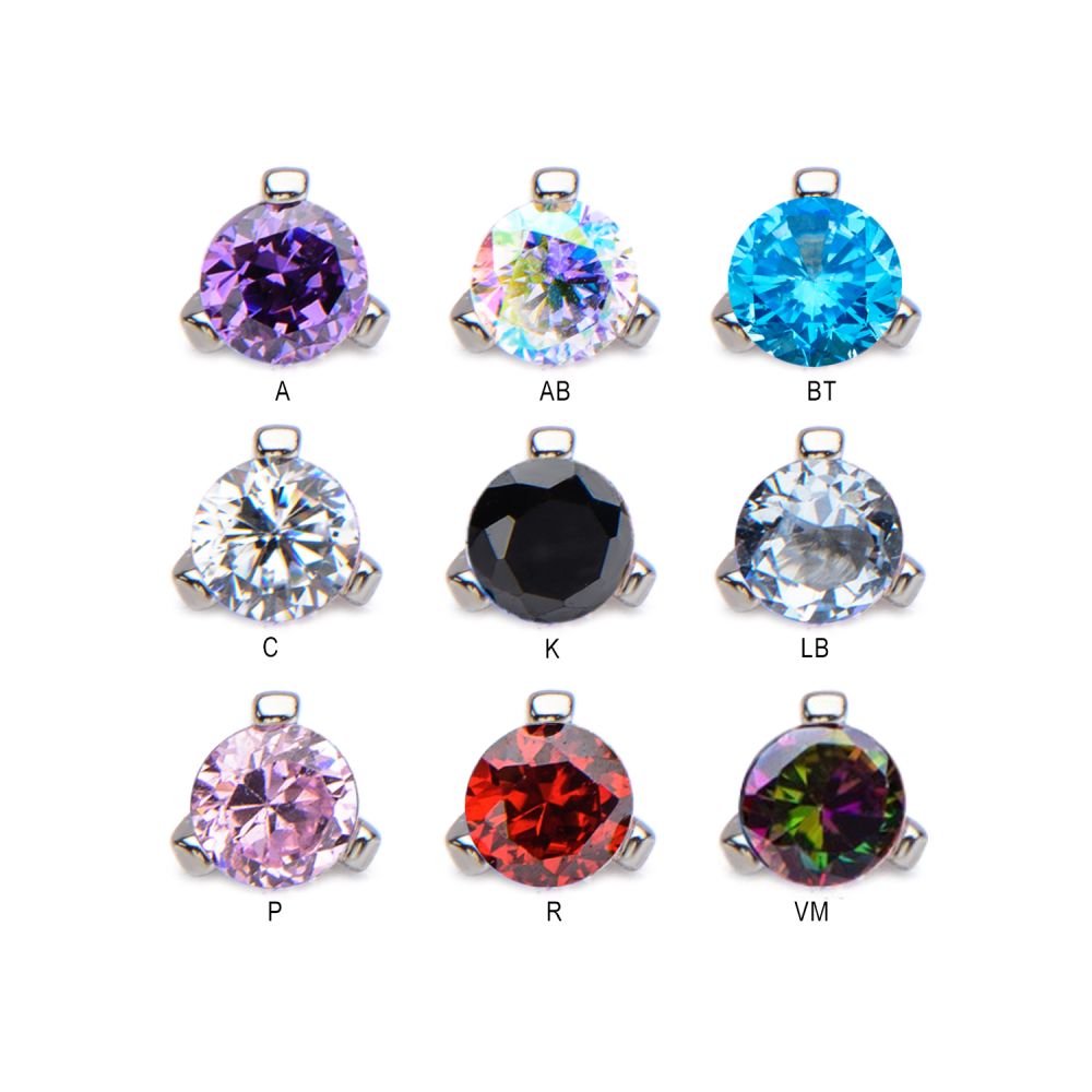 16g Titanium Internally Threaded Microdermal Top with Prong set CZ Gem