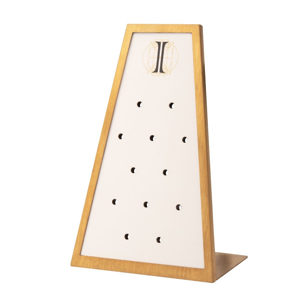 Satin Brass Frame on White Leatherette with 12-BJ Clip Hole Empty Display for 14Kt Gold Jewelry