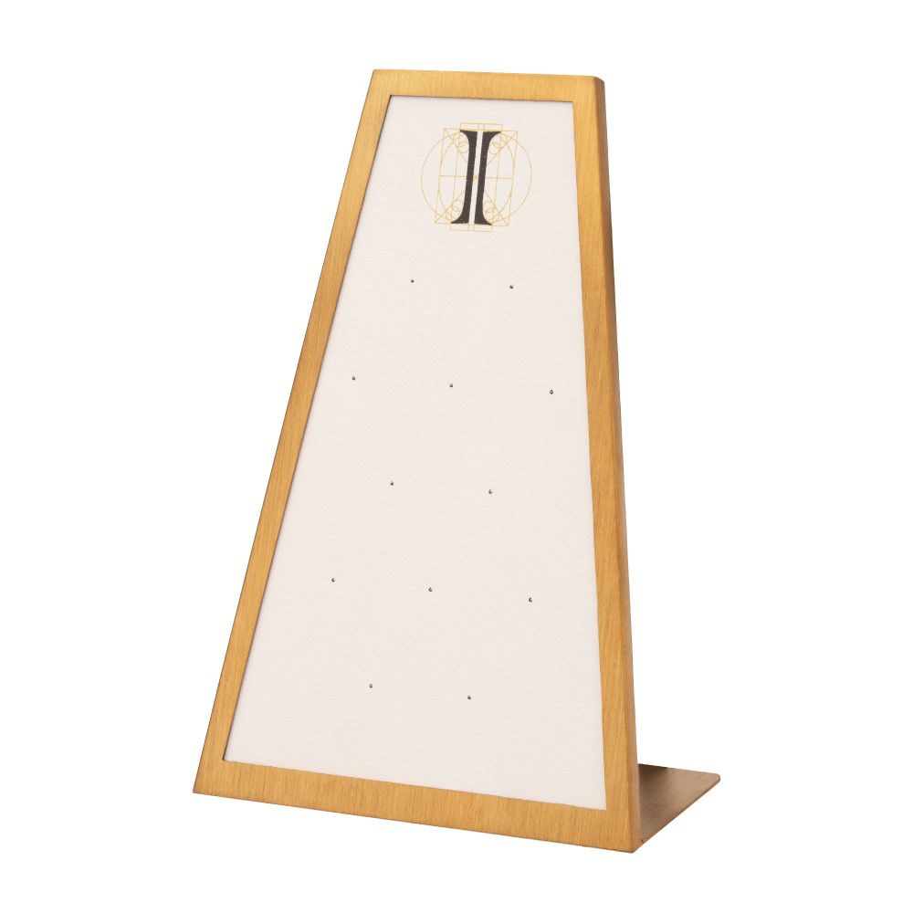 Satin Brass Frame on White Leatherette with 12-Pin Hole Empty Display for 14Kt Gold Threadless Tops