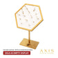 Satin Brass Hexagonal Frame on White Leatherette with 14-BJ Clip Hole Empty Display Stand for 14Kt Gold Jewelry