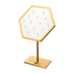 Satin Brass Hexagonal Frame on White Leatherette with 14-BJ Clip Hole Empty Display Stand for 14Kt Gold Jewelry