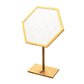 Satin Brass Hexagonal Frame on White Leatherette with 14-Pin Hole Empty Display Stand for 14Kt Gold Threadless Tops