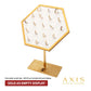 Satin Brass Hexagonal Frame on White Leatherette with 19-BJ Clip Hole Empty Display Stand for 14Kt Gold Jewelry