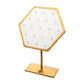 Satin Brass Hexagonal Frame on White Leatherette with 19-BJ Clip Hole Empty Display Stand for 14Kt Gold Jewelry