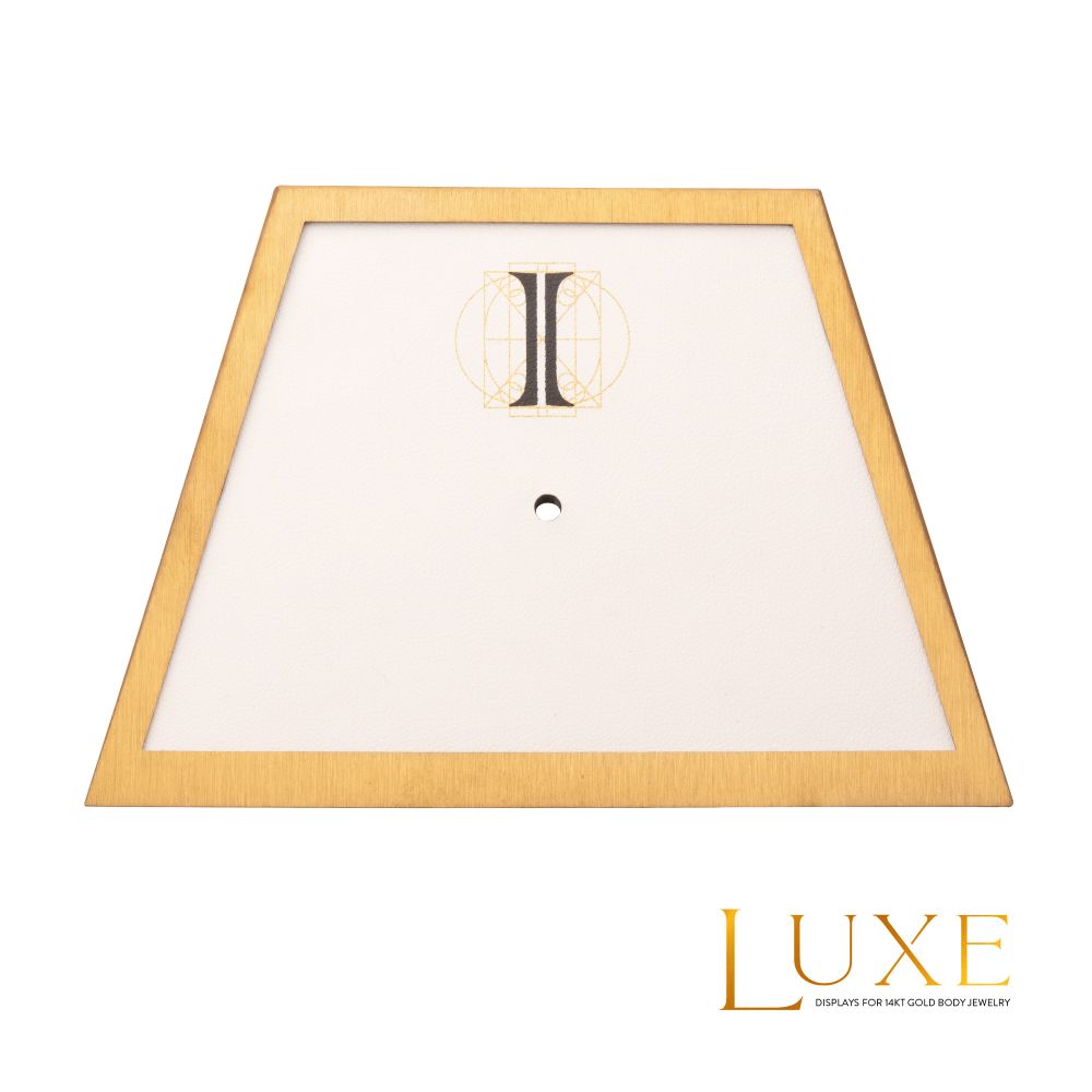 Satin Brass Frame on White Leatherette with 1-BJ Clip Hole Empty Display for 14Kt Gold Jewelry