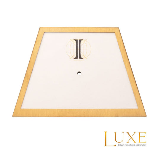 Satin Brass Frame on White Leatherette with 1-BJ Clip Hole Empty Display for 14Kt Gold Jewelry