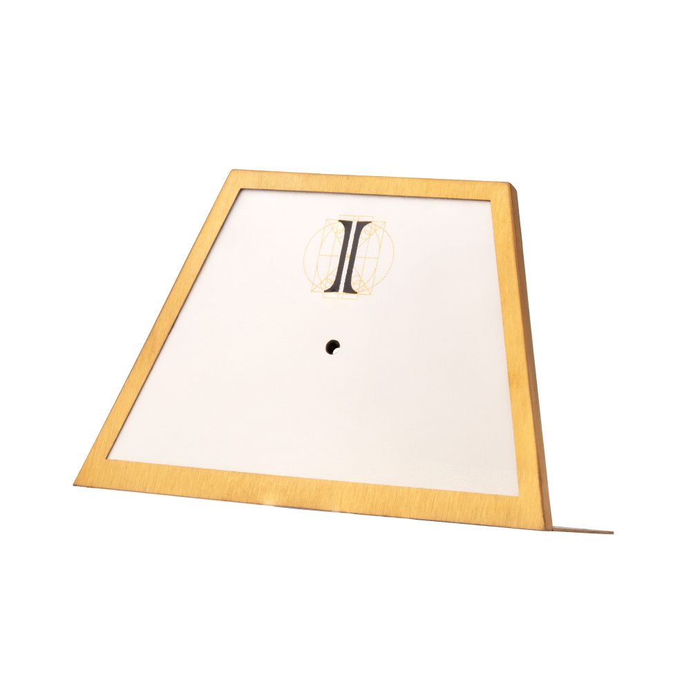 Satin Brass Frame on White Leatherette with 1-BJ Clip Hole Empty Display for 14Kt Gold Jewelry