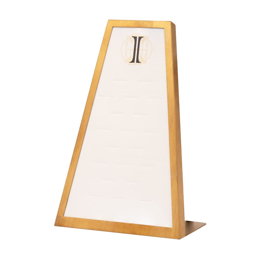 Satin Brass Frame on White Leatherette with 20-H Hole Empty Display for 14Kt Gold Side Facing Hinged Segment Clickers