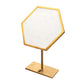 Satin Brass Hexagonal Frame on White Leatherette with 23-Pin Hole Empty Display Stand for 14Kt Gold Threadless Tops