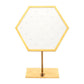 Satin Brass Hexagonal Frame on White Leatherette with 23-Pin Hole Empty Display Stand for 14Kt Gold Threadless Tops