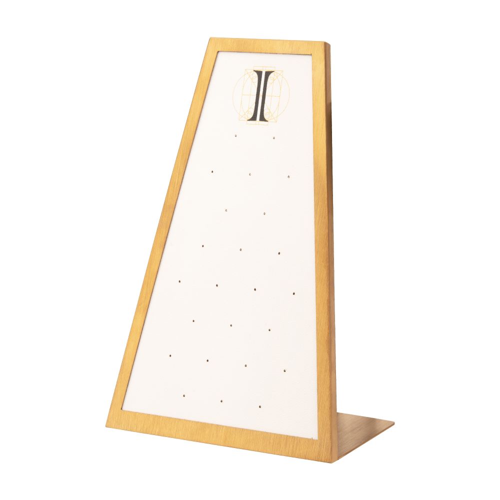Satin Brass Frame on White Leatherette with 24-Pin Hole Empty Display for 14Kt Gold Threadless Tops
