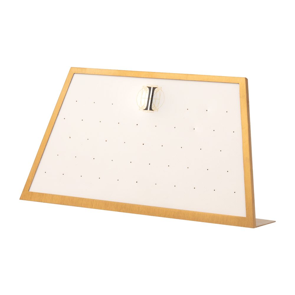 Satin Brass Frame on White Leatherette with 46-Pin Hole Empty Display for 14Kt Gold Threadless Tops