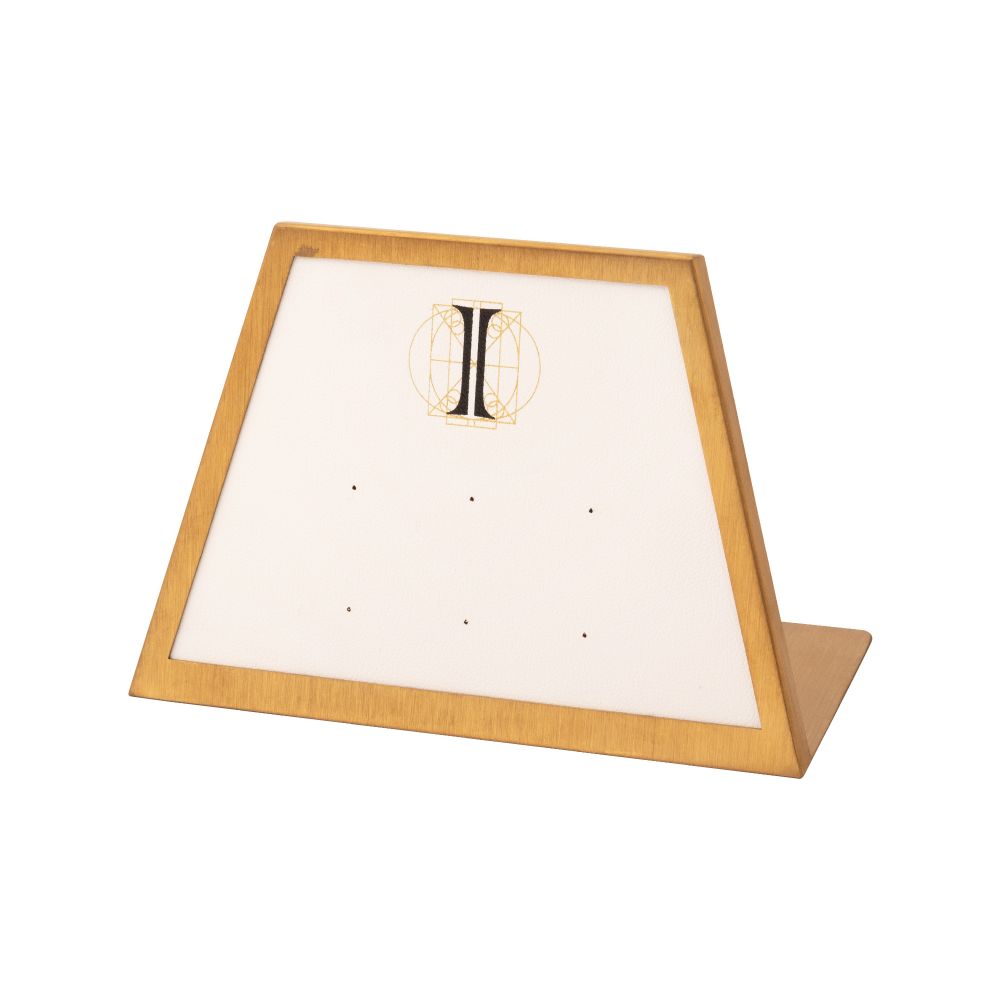 Satin Brass Frame on White Leatherette with 6-Pin Hole Empty Display for 14Kt Gold Threadless Tops
