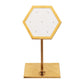 Satin Brass Hexagonal Frame on White Leatherette with 7-Pin Hole Empty Display Stand for 14Kt Gold Threadless Tops
