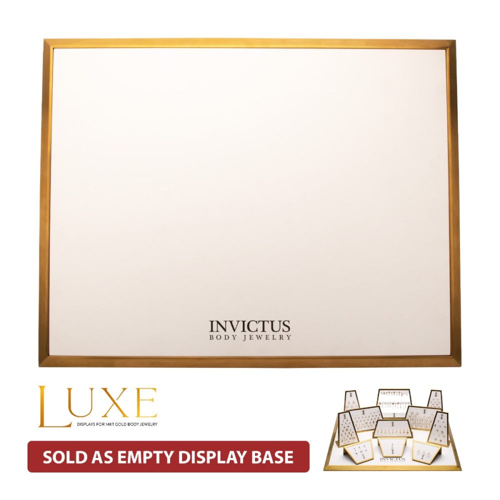 Satin Brass Frame on White Leatherette with Empty Display Base