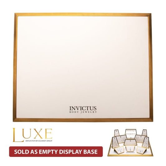 Satin Brass Frame on White Leatherette with Empty Display Base