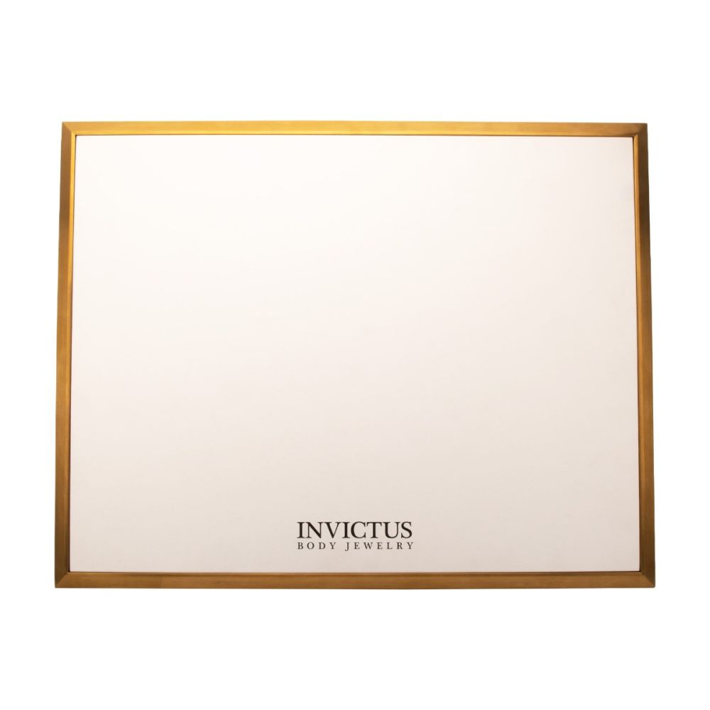Satin Brass Frame on White Leatherette with Empty Display Base