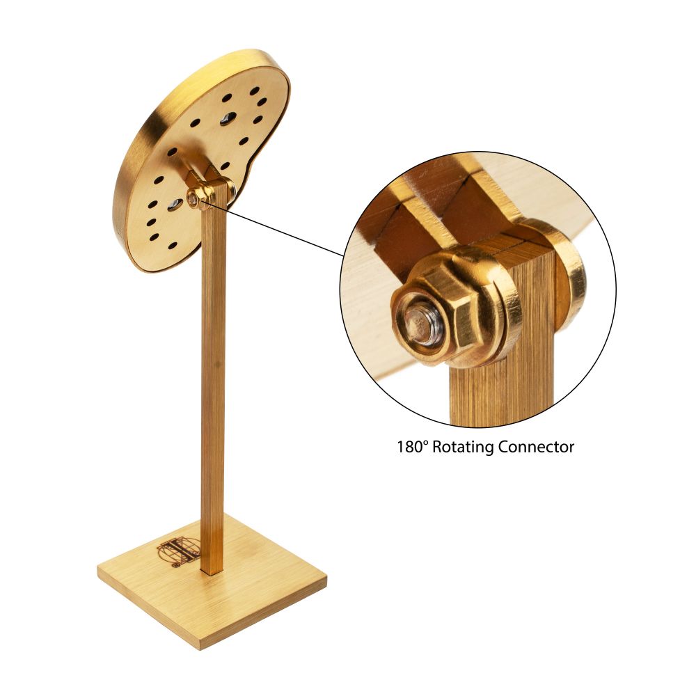 Satin Brass Frame on White Leatherette with 2-BJ Clip & 14-Pin Hole, Left & Right Empty Ear Display Stands